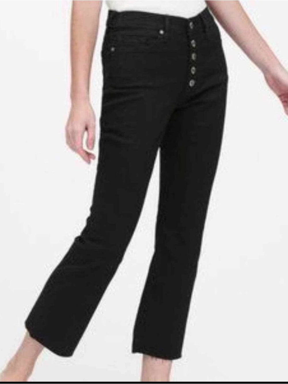 Banana Republic Black Mid-Rise Button-Fly Cropped Jeans
